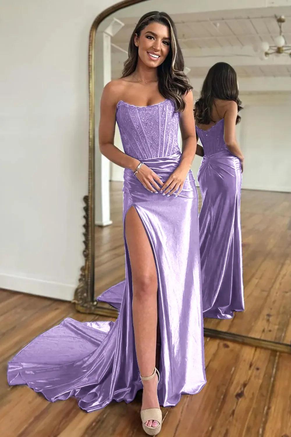 Fuchsia strapless applique mermaid prom dress
