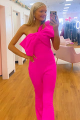 Hot pink one shoulder bow bodycon homecoming dress