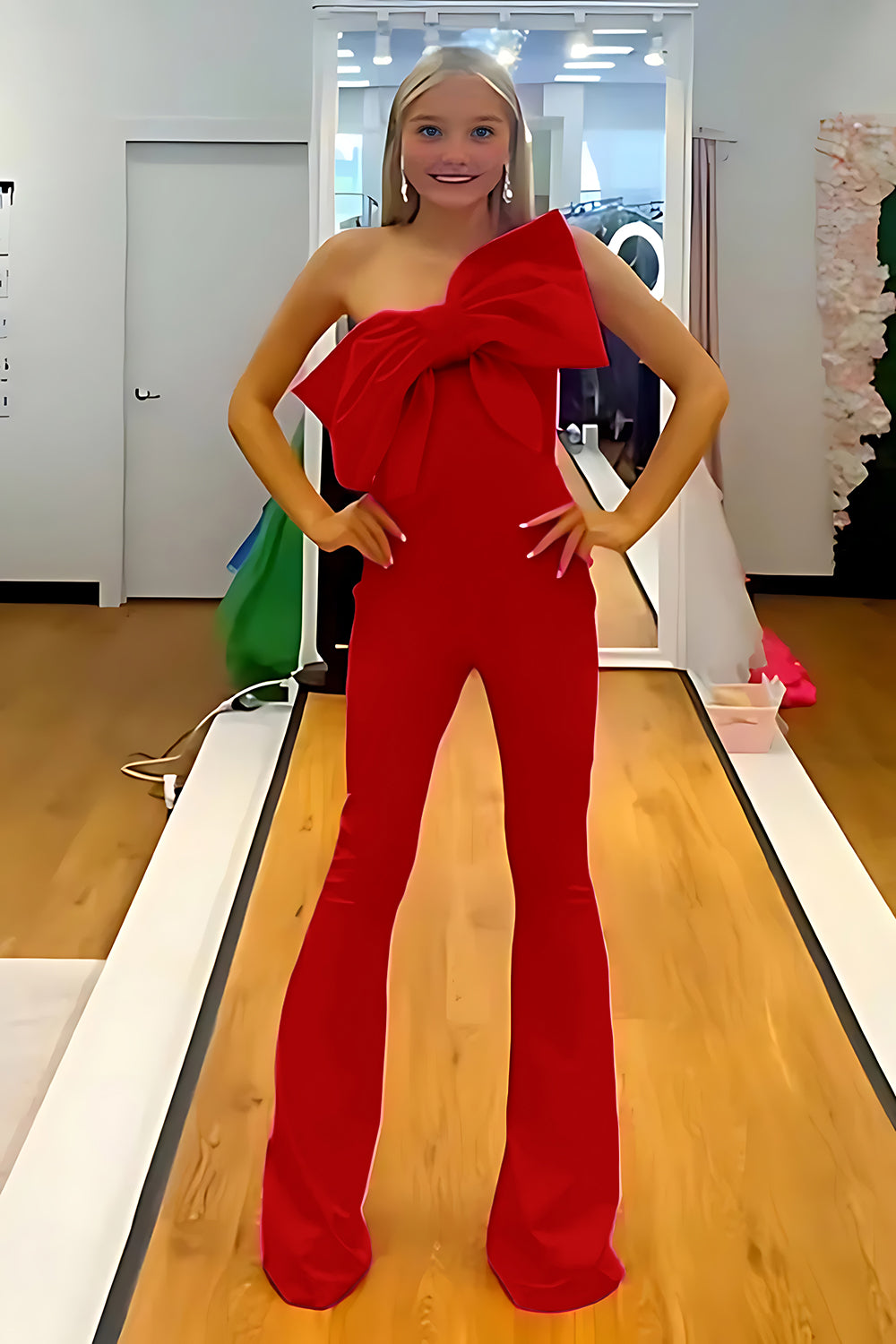 Red one shoulder bow bodycon homecoming dress