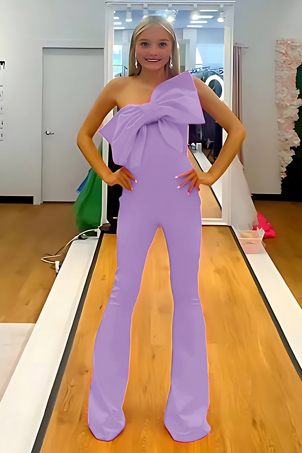 Lilac one shoulder bow bodycon homecoming dress