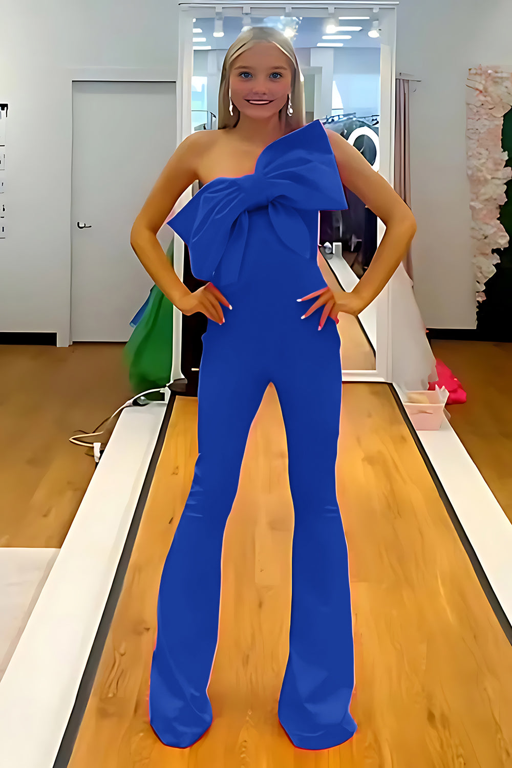 Royal blue one shoulder bow bodycon homecoming dress