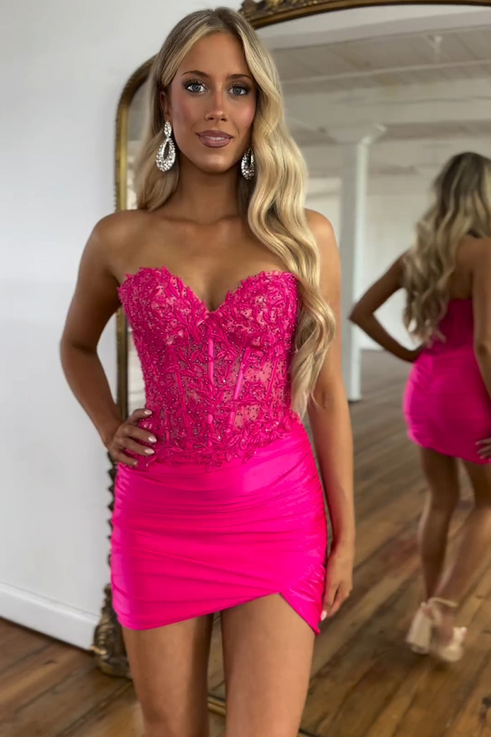 Fuchsia Sweetheart Tight Corset Homecoming Dress with Beading