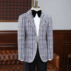 Generous Gray Plaid Notched Lapel Men's Prom Suit