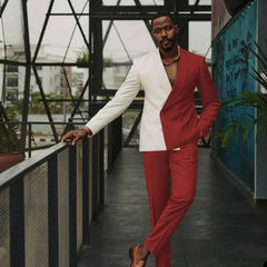 Generous Red Shawl Lapel Double Breasted Prom Suit