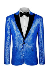 Glamorous Blue Sequined Peaked Lapel Prom Attire for Men