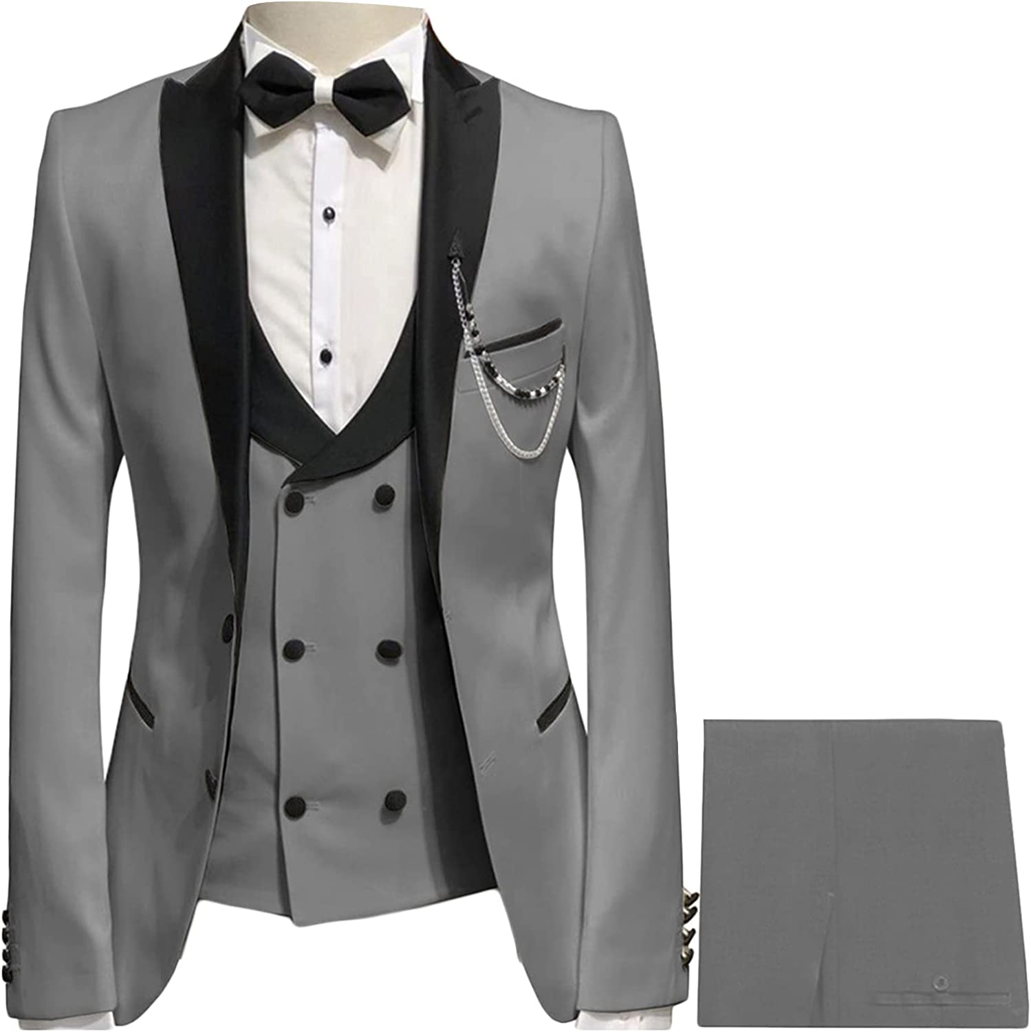 Glamorous Gray Three-Piece Peaked Lapel Prom Suit
