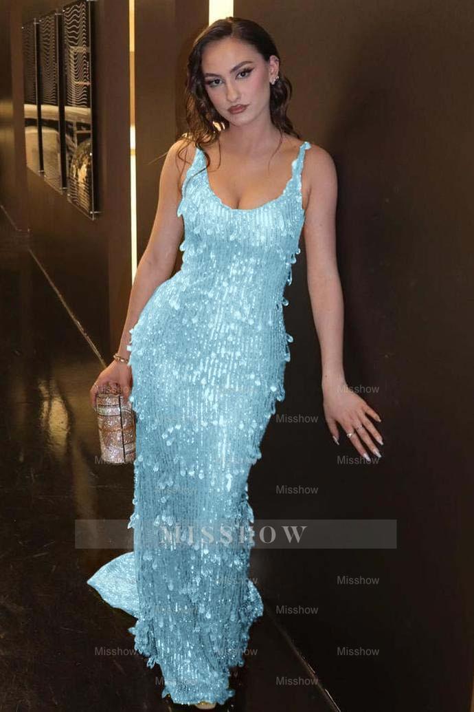 Glamorous Green Spaghetti Strap Sleeveless Long Formal Dress With Beadings