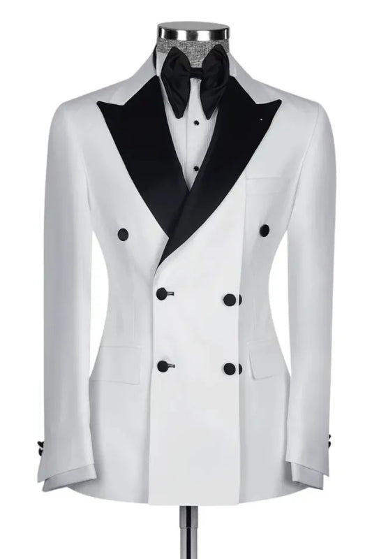 Glamorous Ivory Double Breasted Prom Ensemble With Black Peaked Lapel