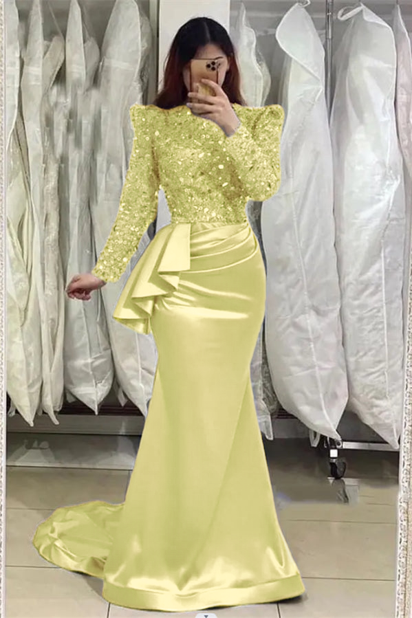 Glamorous Lavender Long Mermaid High Neck Beading Prom Dress With Long Sleeves