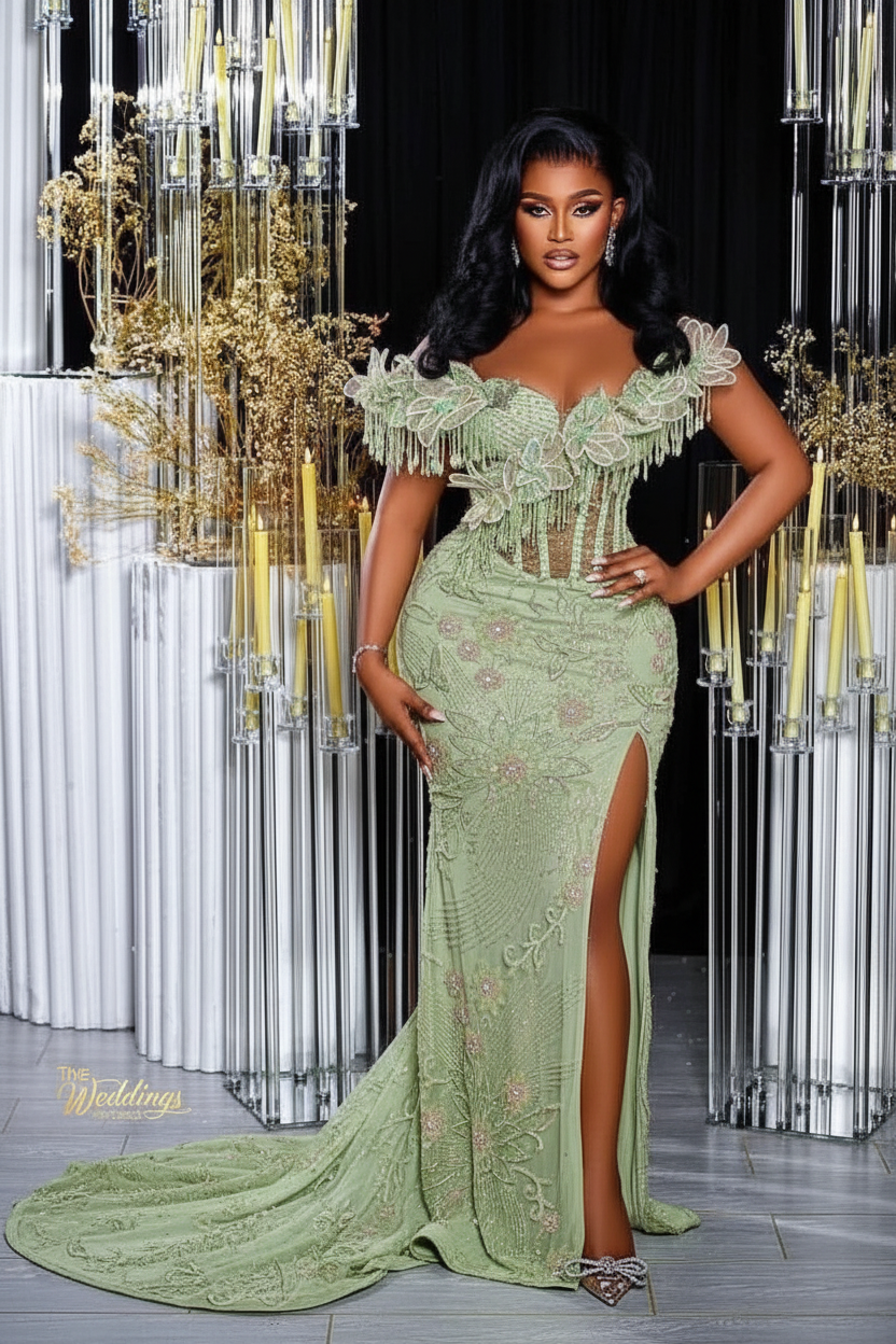 Glamorous Long Orange Mermaid Off-the-shoulder Lace Glitter Prom Evening Dress with Slit