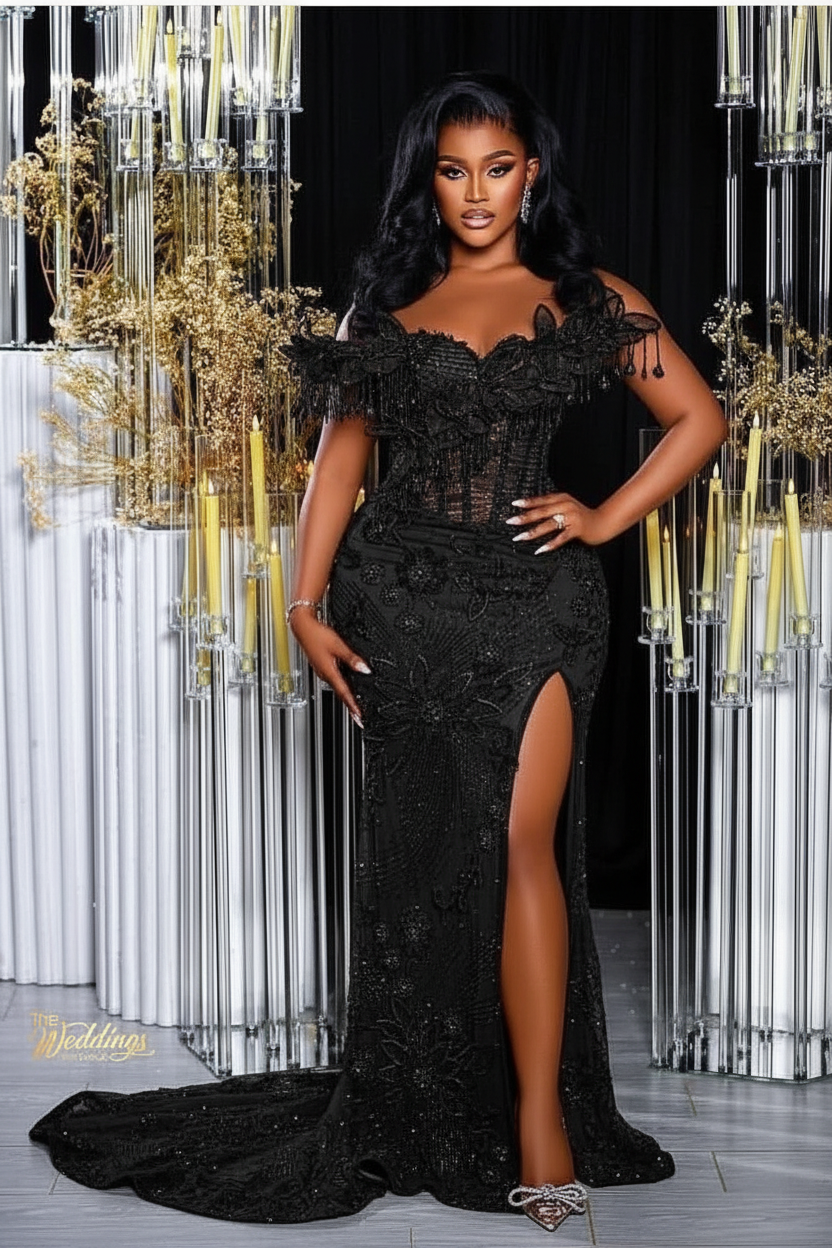 Glamorous Long Orange Mermaid Off-the-shoulder Lace Glitter Prom Evening Dress with Slit