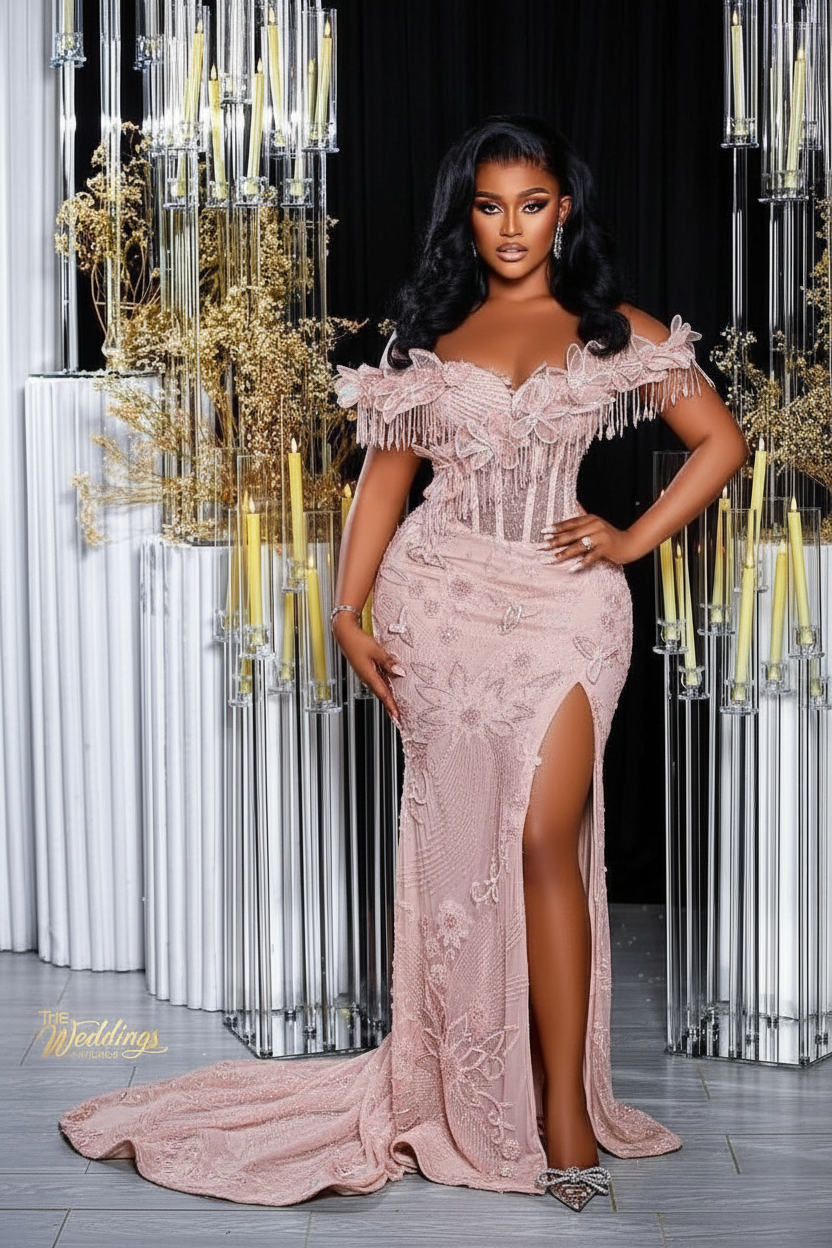 Glamorous Long Orange Mermaid Off-the-shoulder Lace Glitter Prom Evening Dress with Slit