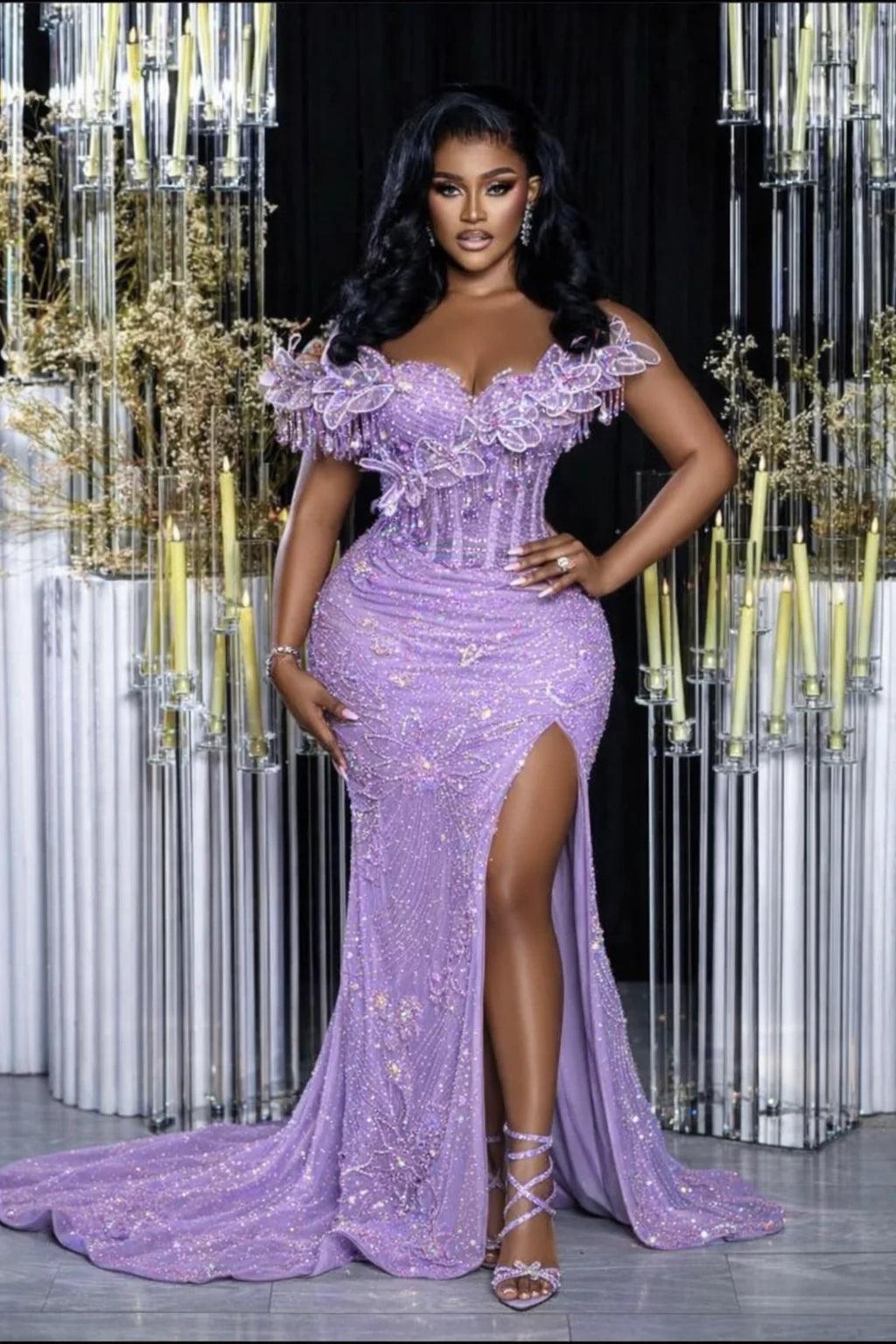 Glamorous Long Orange Mermaid Off-the-shoulder Lace Glitter Prom Evening Dress with Slit
