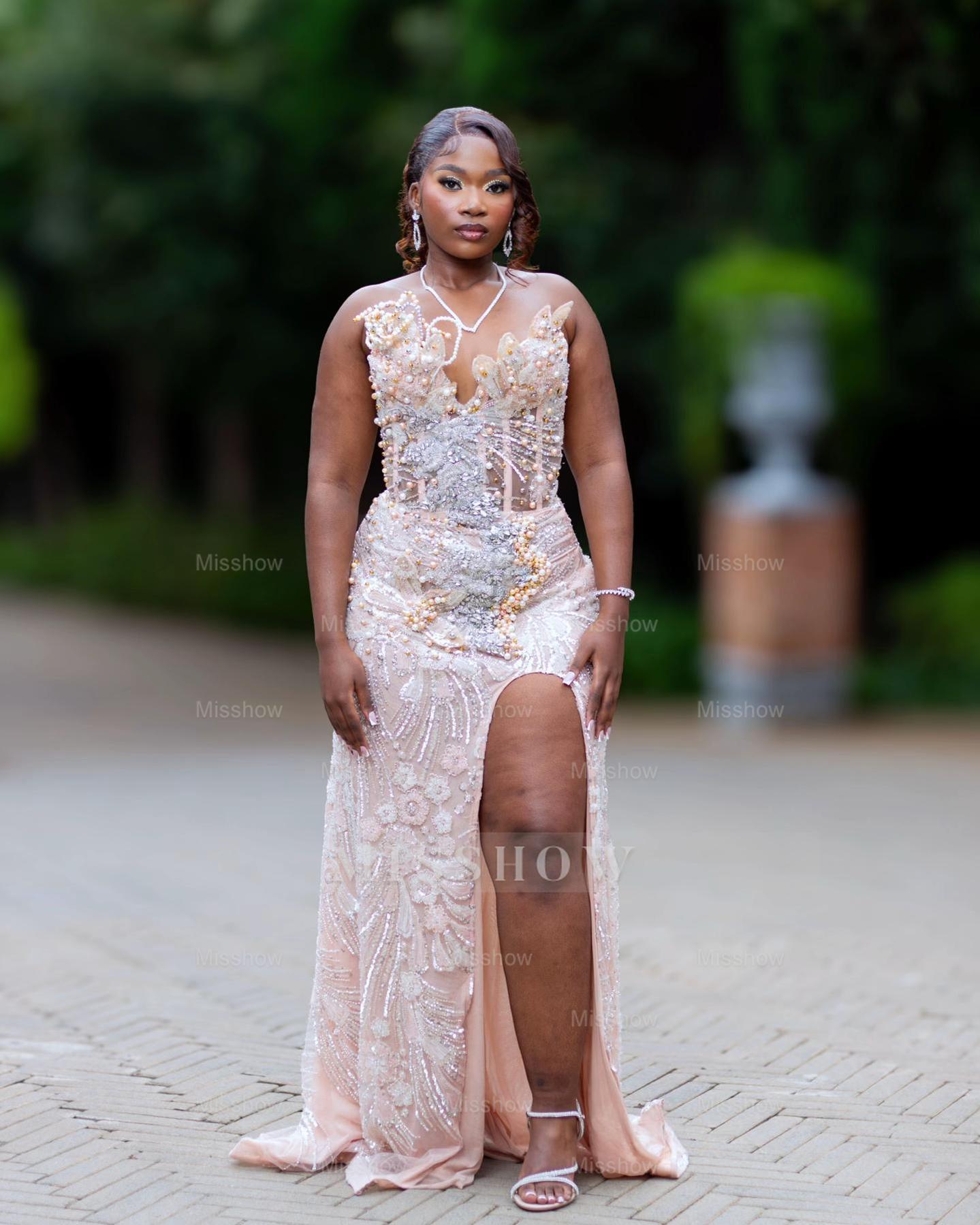 Glamorous Long Pink Sweetheart Sleeveless Mermaid Prom Dress with Slit and Detachable Train
