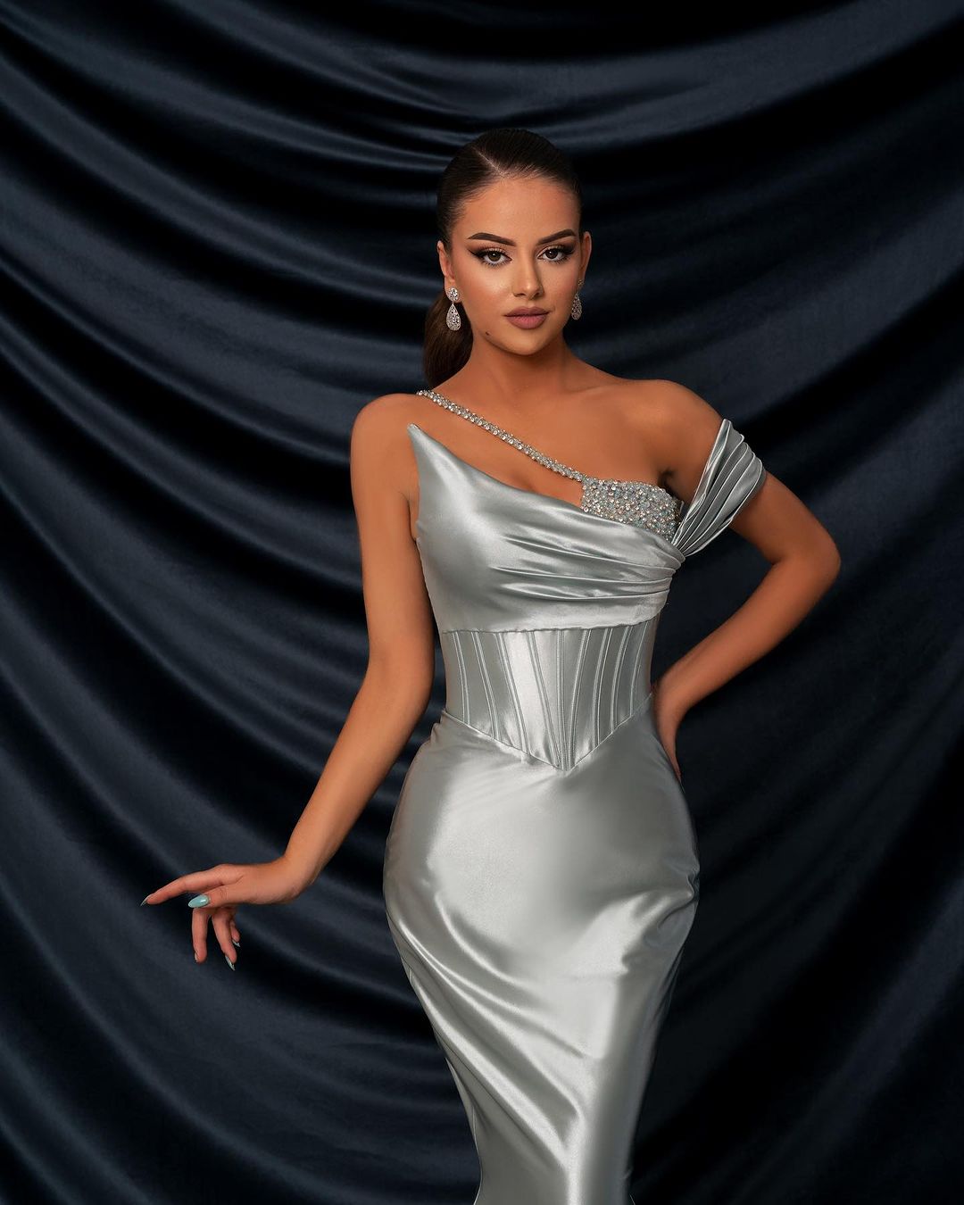 Mermaid Sweetheart Long Satin Bridesmaid Dresses With Satin, BD1031