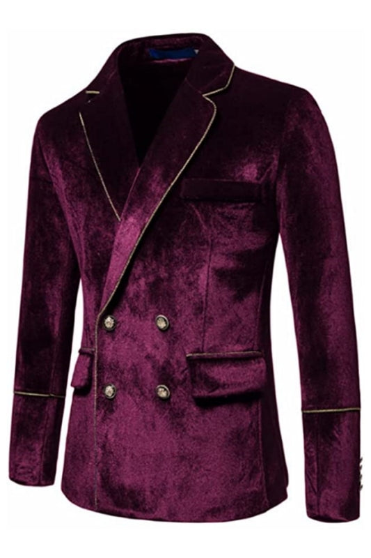 Glamorous Merlot Notched Lapel Double-Breasted Velvet Prom Outfit