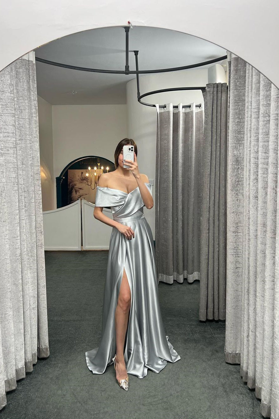 Glamorous Off The Shoulder Ruby Split Ruffles A-Line Prom Evening Dresses