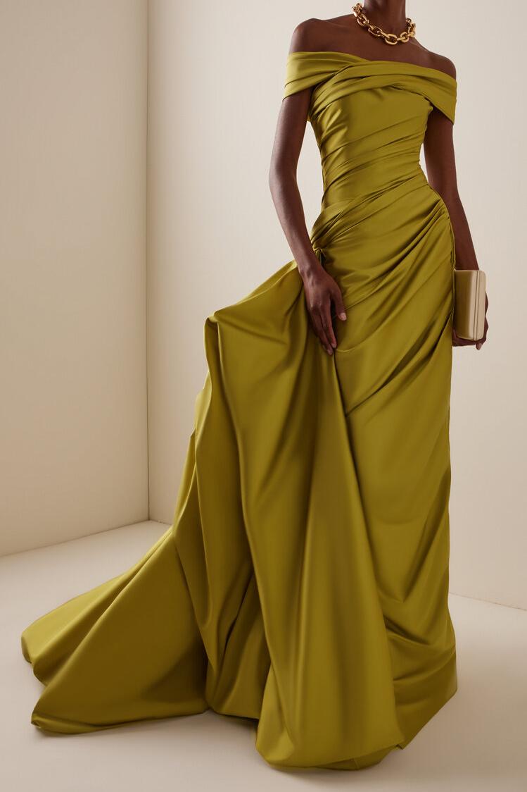 Glamorous Off the Shoulder Sleeveless Long Formal Dress With Pleated