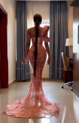 Coral scoop rhinestone mermaid prom dress