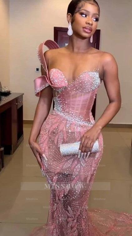 Coral scoop rhinestone mermaid prom dress