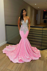 Glamorous Sliver And Pink V Neck Mermaid Formal Dress Sleeveless With Appliques