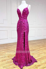 Glamorous Spaghetti Strap Mermaid Formal Dress With Appliques Split