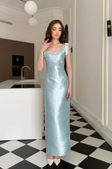 Glamorous Straps Sleeveless Long Formal Dress With Appliques Beading