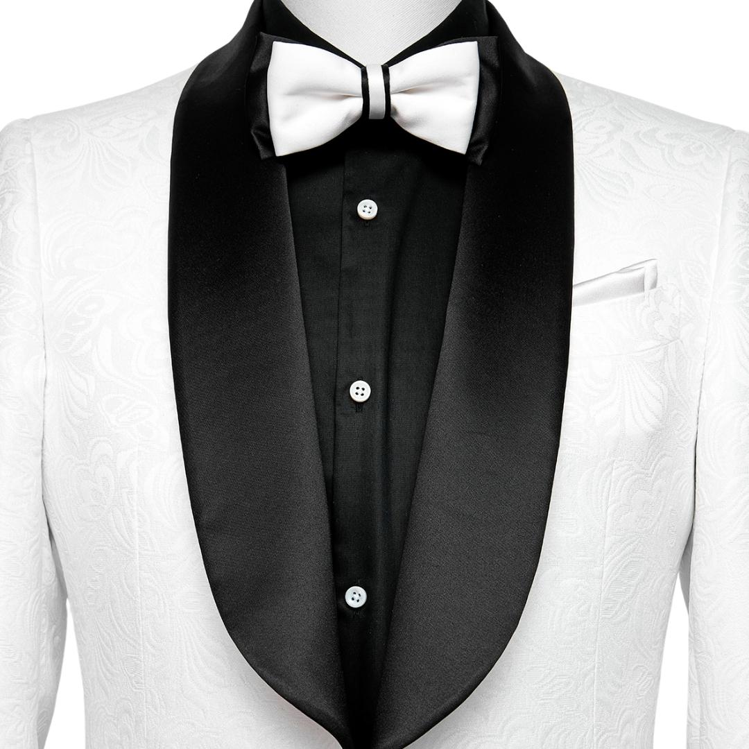 Glamorous White Jacquard Shawl Collar Two-Piece Groom's Suit