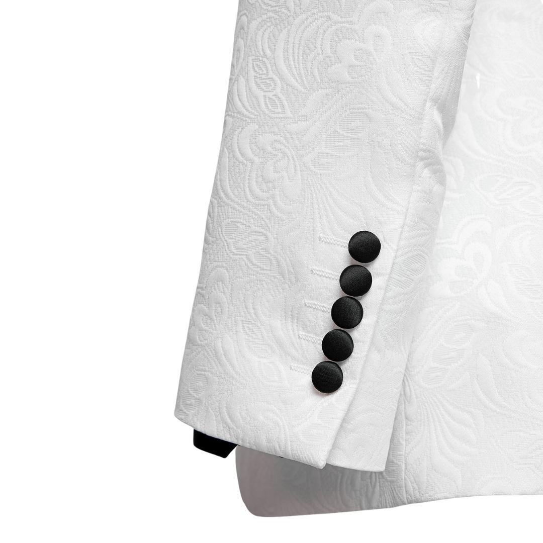 Glamorous White Jacquard Shawl Collar Two-Piece Groom's Suit