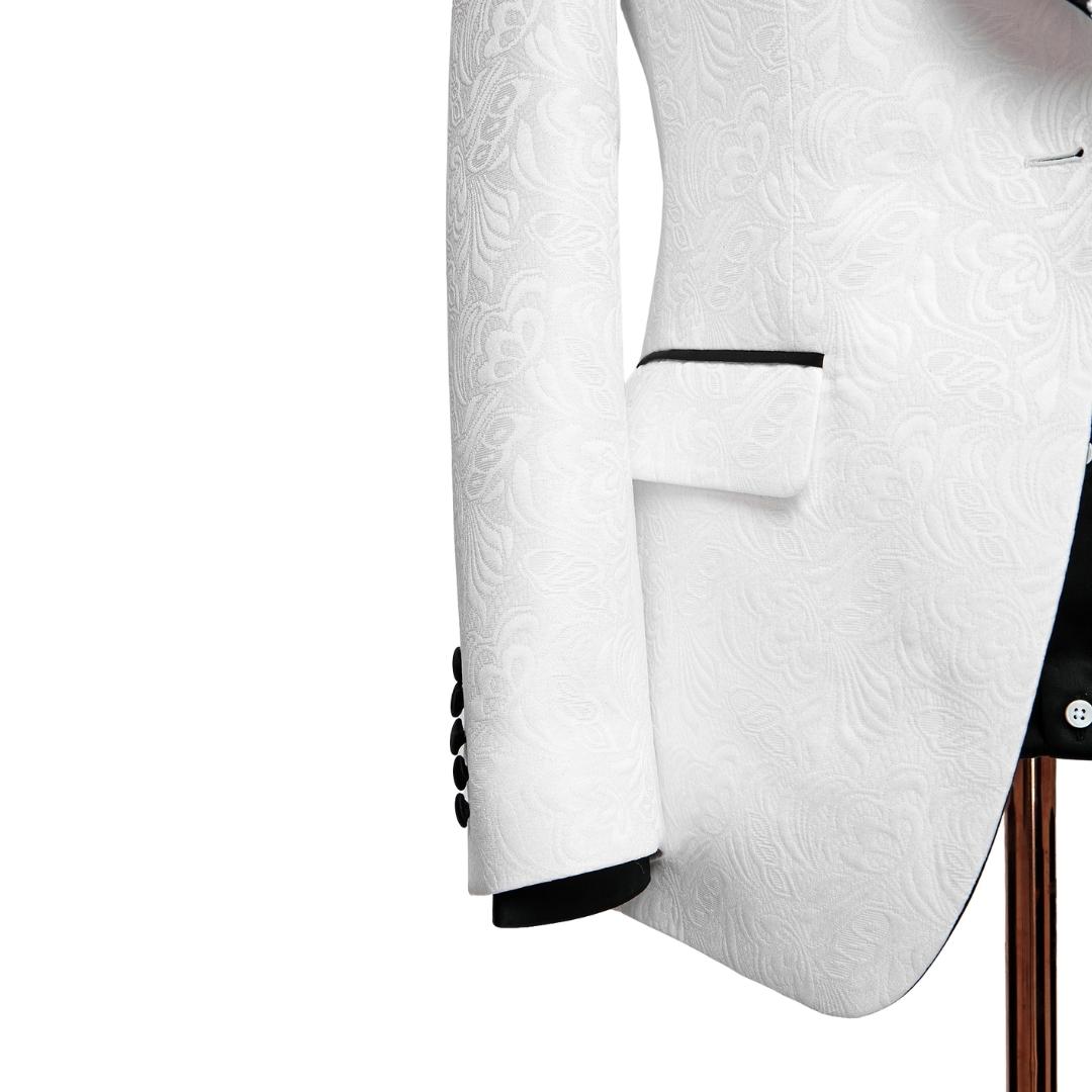 Glamorous White Jacquard Shawl Collar Two-Piece Groom's Suit