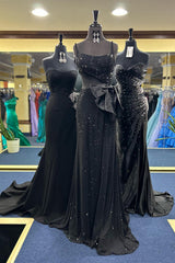 Black square beaded mermaid prom dress