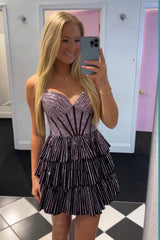 Glitter Black Strapless A-Line Corset Short Homecoming Dress with Beading