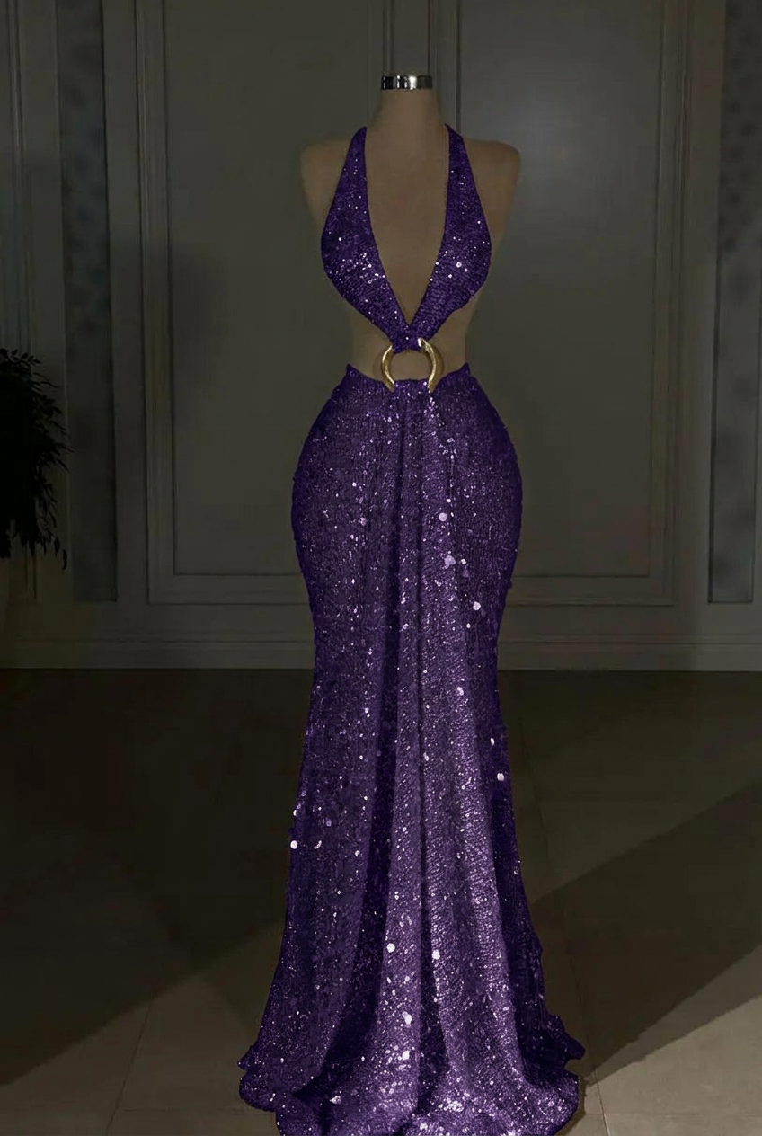 Regency halter sequin mermaid evening dress