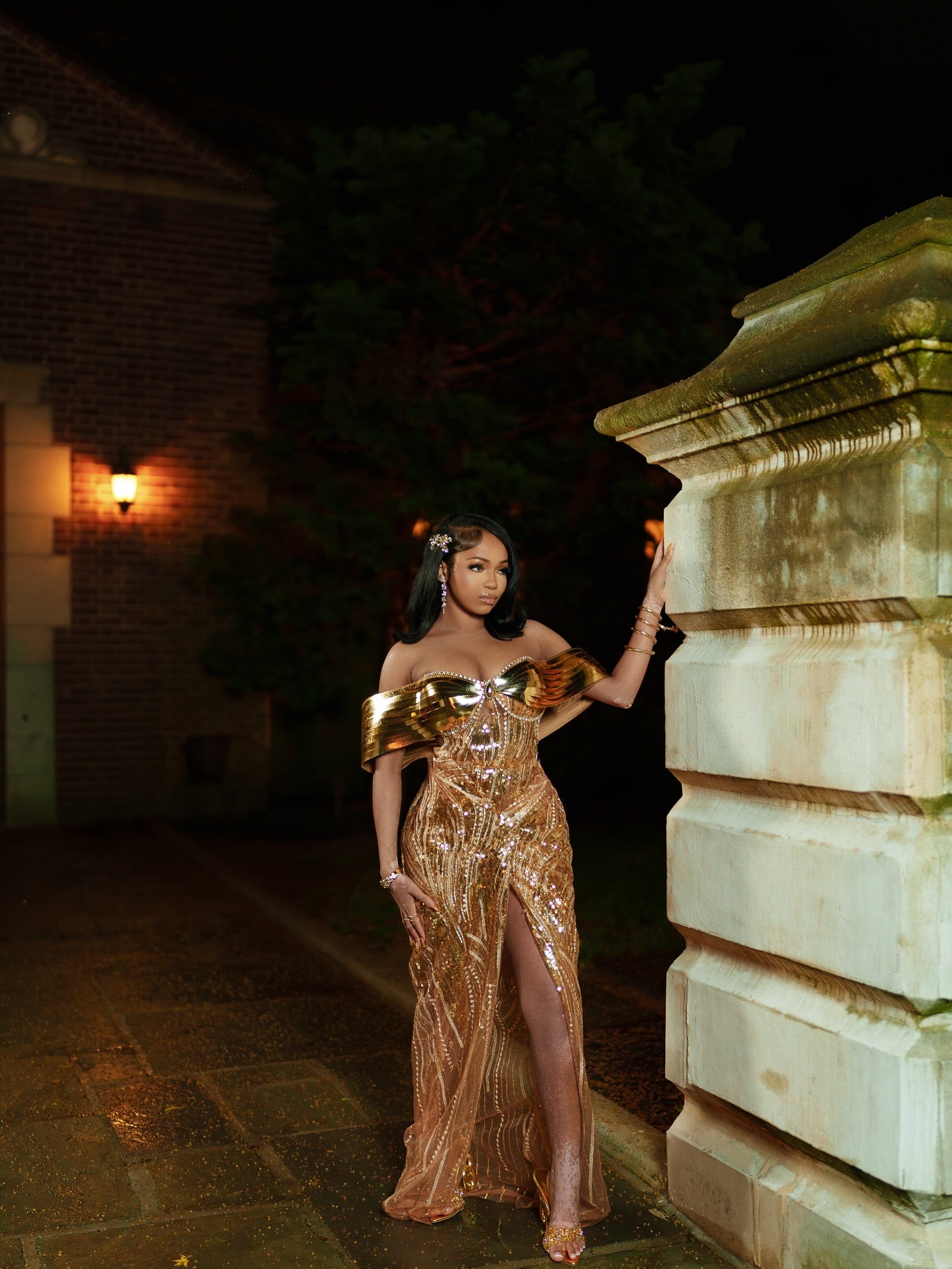 slim fit dress slacks Gold Mermaid Prom Dress Off Shoulder Sweetheart Structured Metallic Gold  Fold Collar All-Over Sequin Geometric Wave Rhinestone High Split Sweep Train