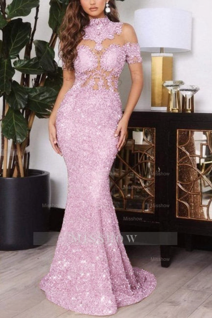 Gold Off The Shoulder Sparkle Mermaid Floor Length Prom Dress