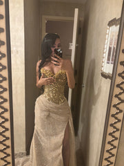 Gold v-neck rhinestone mermaid prom dress