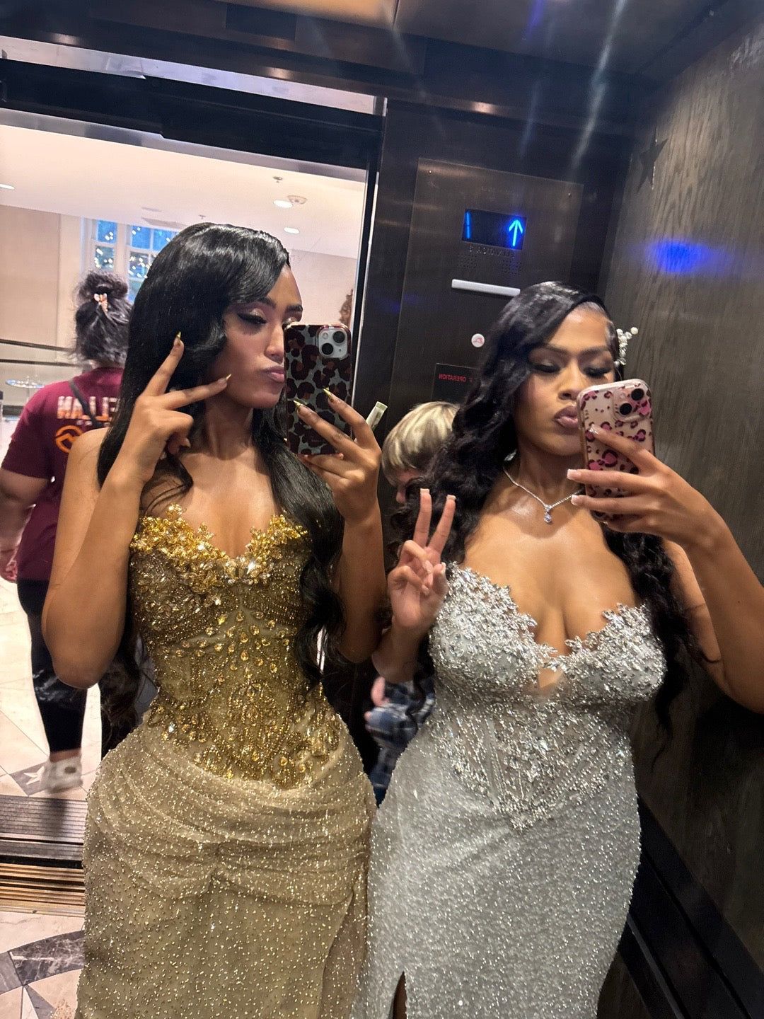 Gold Sequin Mermaid Prom Dress Strapless Sweetheart Illusion Boned Corset 3D Crystal Floral Beaded Bodice High Slit Sweep Train