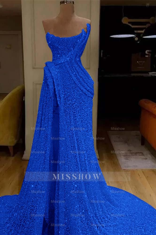 Gold Sweetheart Sleeveless Sequined Pleated Mermaid Floor Length Formal Evening Gown