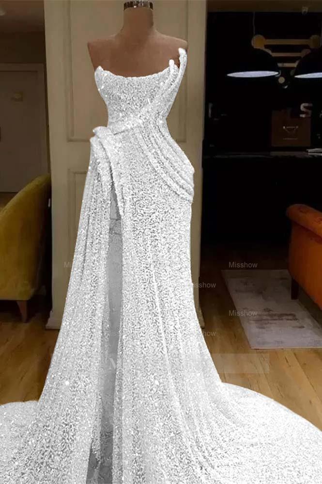Gold Sweetheart Sleeveless Sequined Pleated Mermaid Floor Length Formal Evening Gown