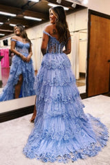 Gorgeous A-Line Lace Off-The-Shoulder Sleeveless Prom Evening Dresses With Split