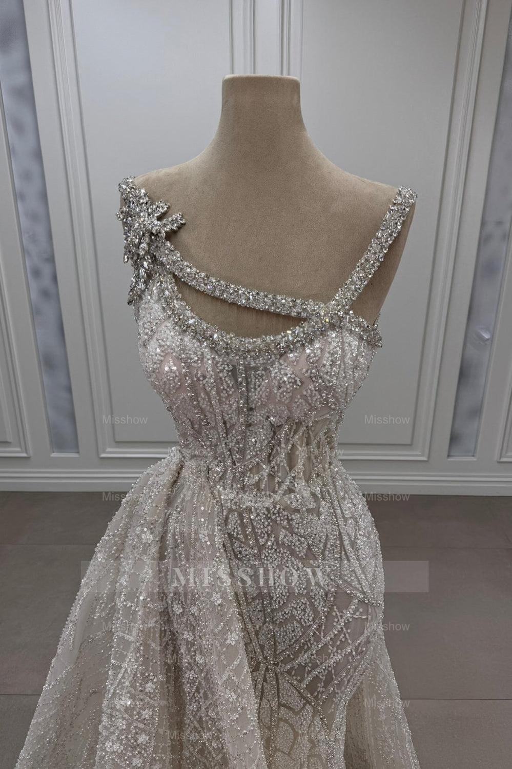 Champagne strapless rhinestone mermaid prom dress