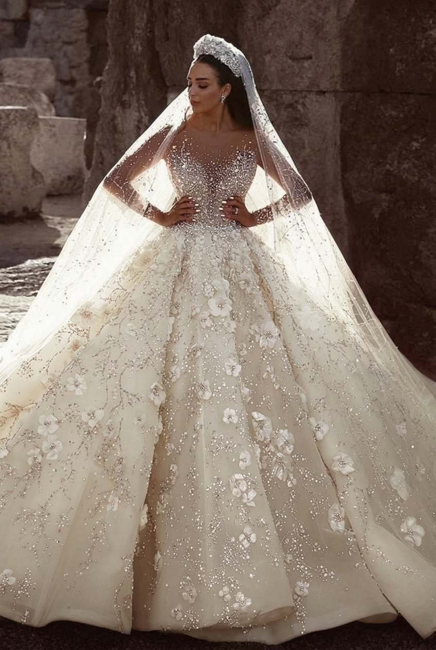 Ivory scoop beaded A-line wedding dress