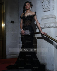 Black strapless beaded mermaid prom dress