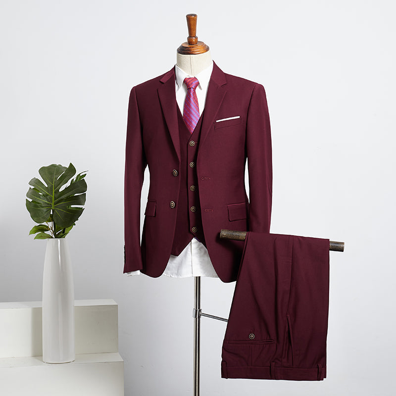 Gorgeous Burgundy Three Pieces Slim Fit Tailored Business Suit