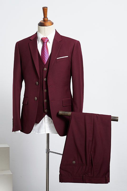 Gorgeous Burgundy Three Pieces Slim Fit Tailored Business Suit