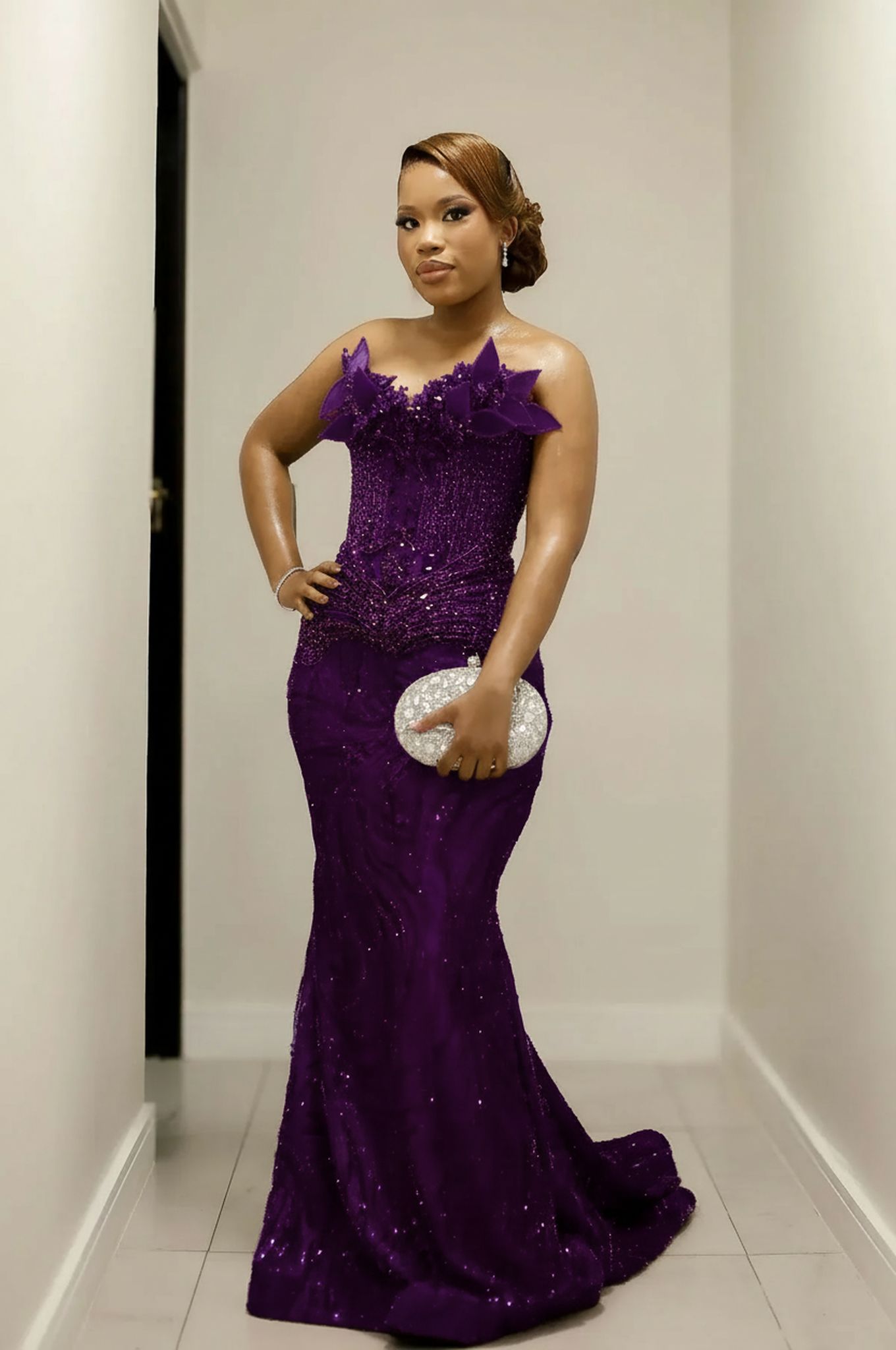 Gorgeous Long Burgundy Mermaid Strapless Beaded Sleeveless Prom Dress