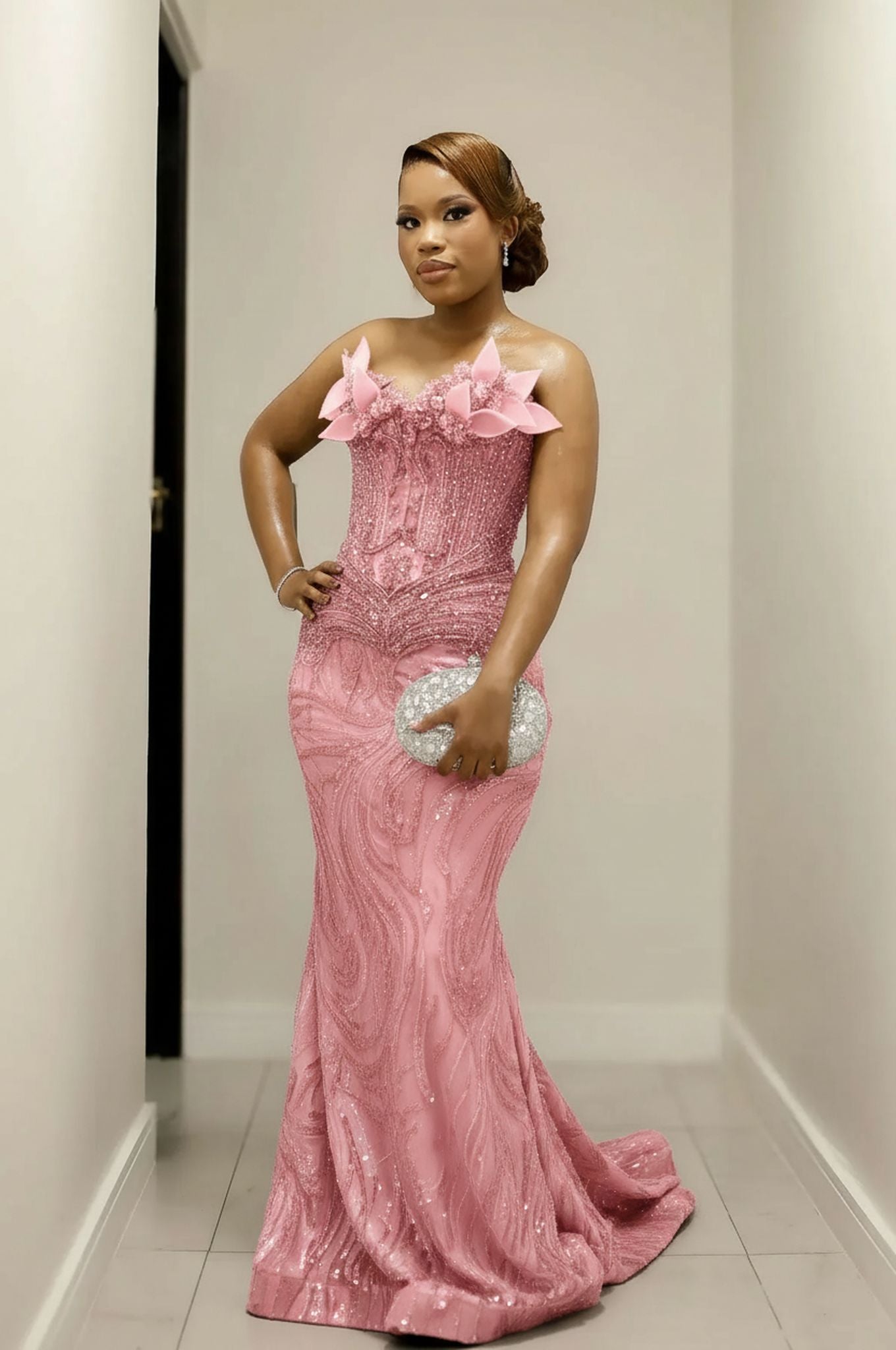 Gorgeous Long Burgundy Mermaid Strapless Beaded Sleeveless Prom Dress