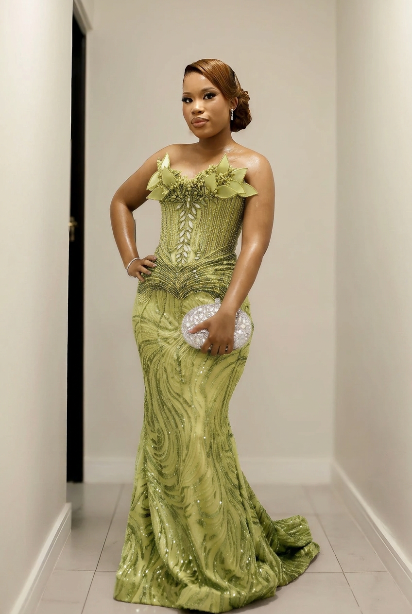 Sage strapless beaded mermaid prom dress
