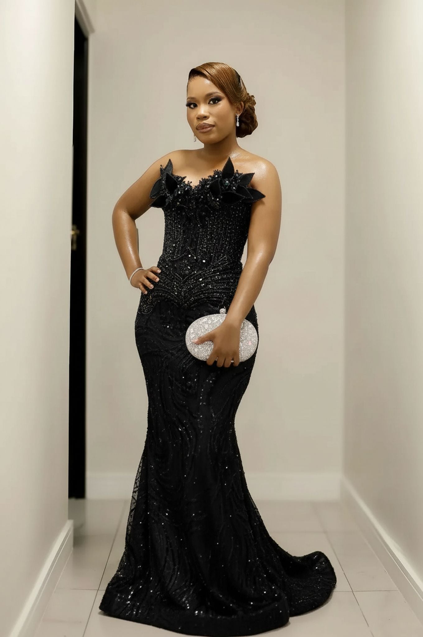 Gorgeous Long Red Mermaid Strapless Beaded Sleeveless Prom Dress