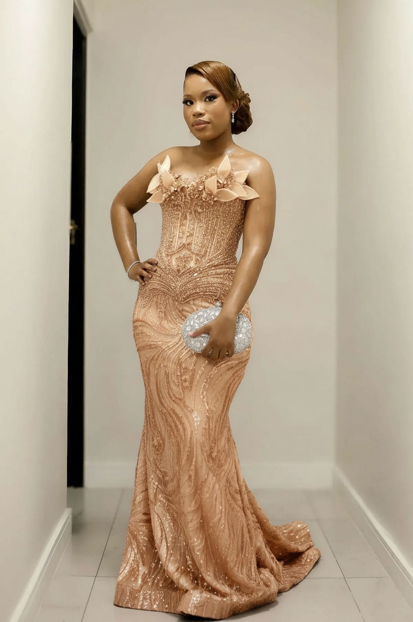 Gorgeous Long Red Mermaid Strapless Beaded Sleeveless Prom Dress